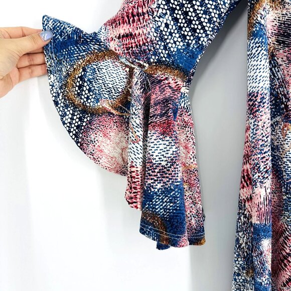 Amana Multicolored Abstract Print Boat Neck Ruffle Sleeve Tunic Blouse Size L - Picture 5 of 8